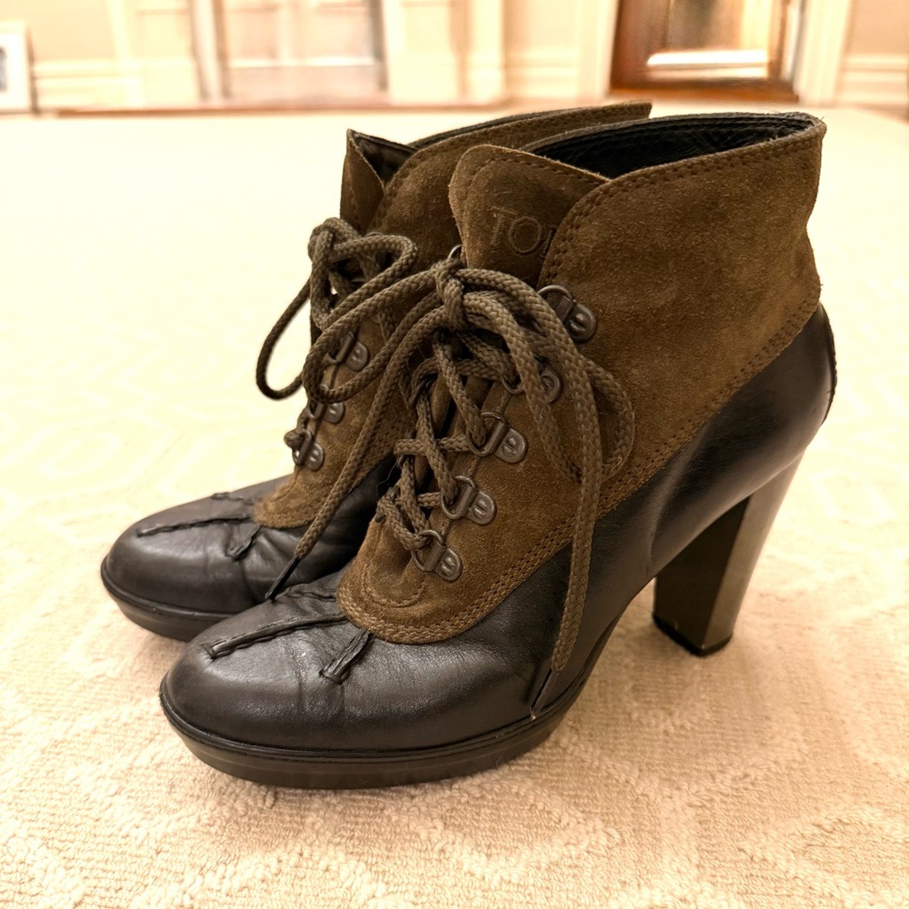 Tod’s New Women’s Laced heeled Platform Ankle Boot Shoe Brown Leather Suede 5.5